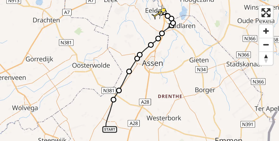 Routekaart van de vlucht: Lifeliner 4 naar Groningen Airport Eelde