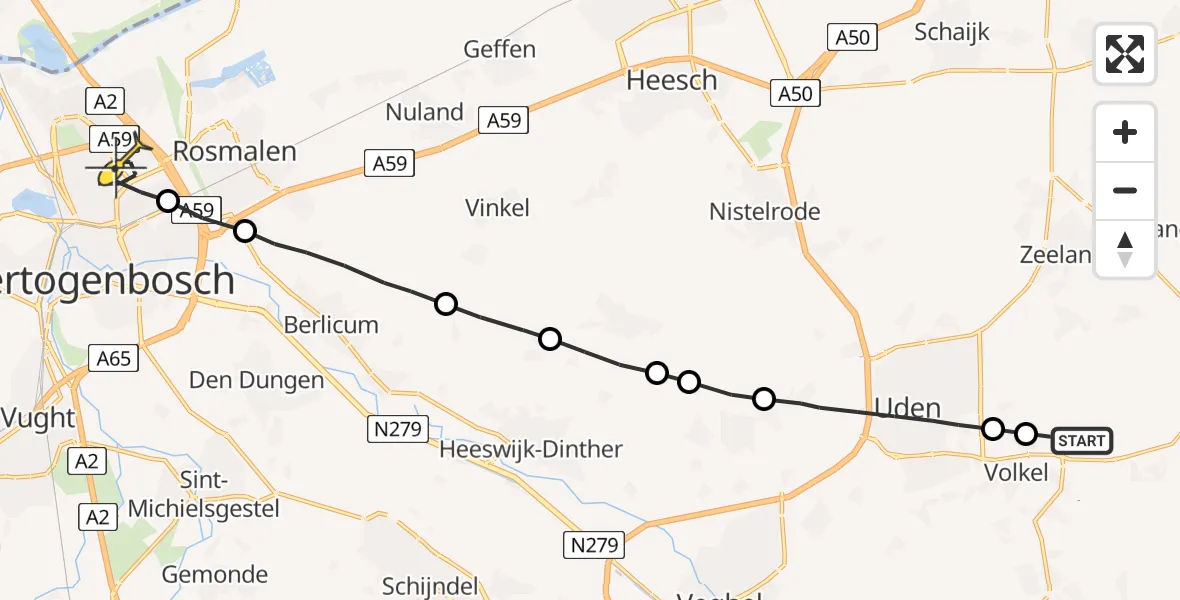 Routekaart van de vlucht: Lifeliner 3 naar 's-Hertogenbosch