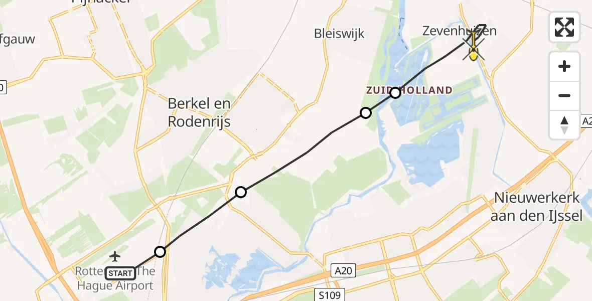 Routekaart van de vlucht: Lifeliner 2 naar Zevenhuizen