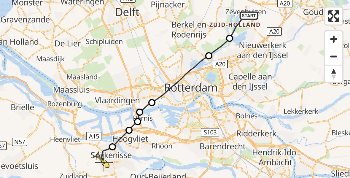 Routekaart van de vlucht: Lifeliner 2 naar Spijkenisse