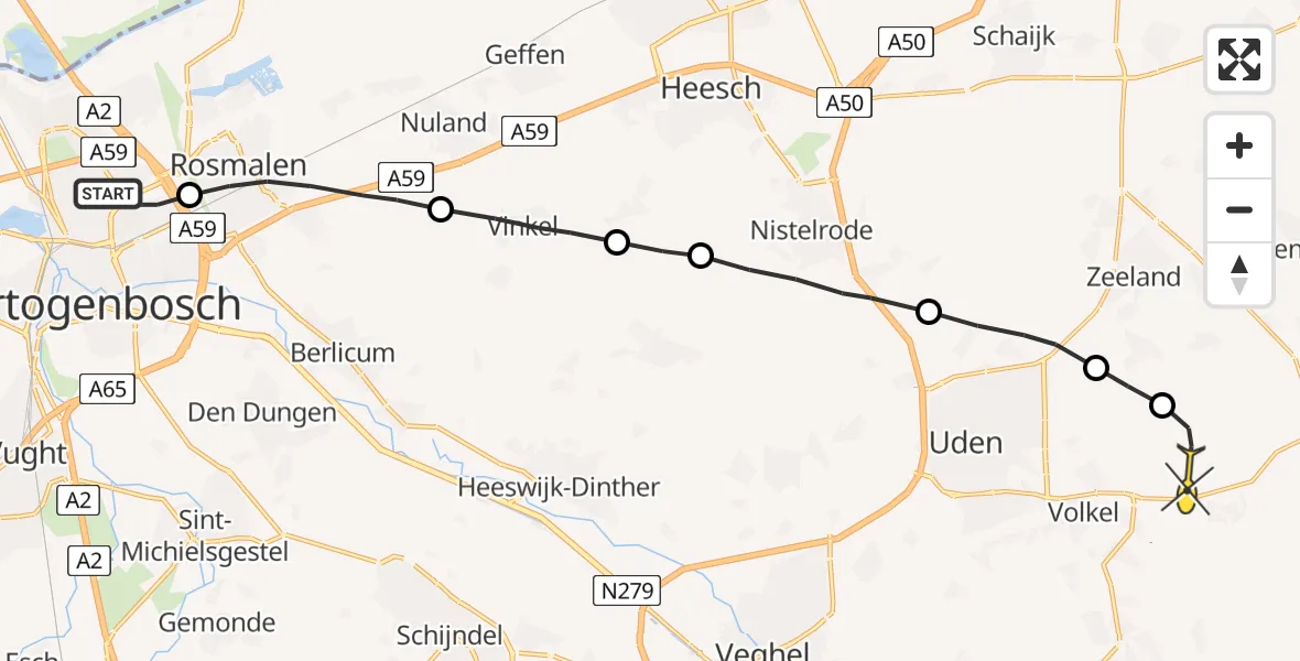 Routekaart van de vlucht: Lifeliner 3 naar Vliegbasis Volkel