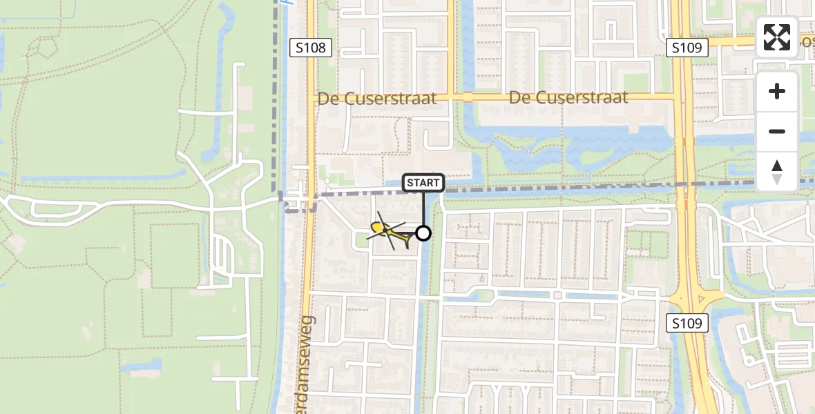 Vluchtroute Politiehelikopter van Amsterdam naar Amstelveen