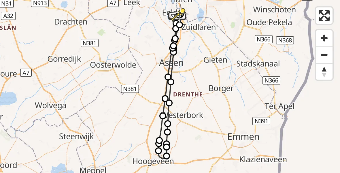 Routekaart van de vlucht: Lifeliner 4 naar Groningen Airport Eelde