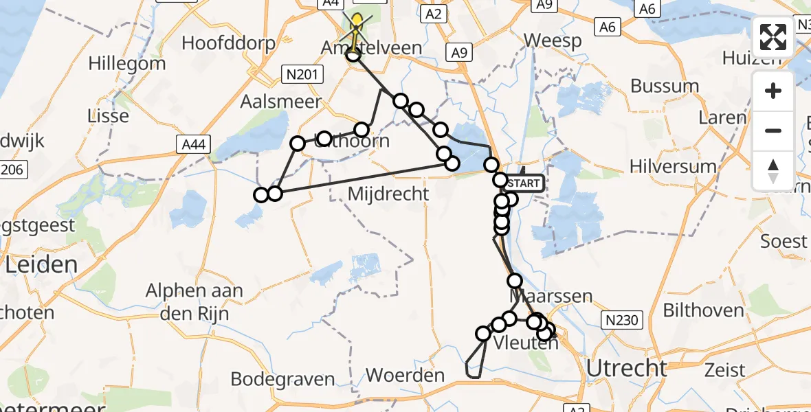 Routekaart van de vlucht: Politieheli naar Amstelveen