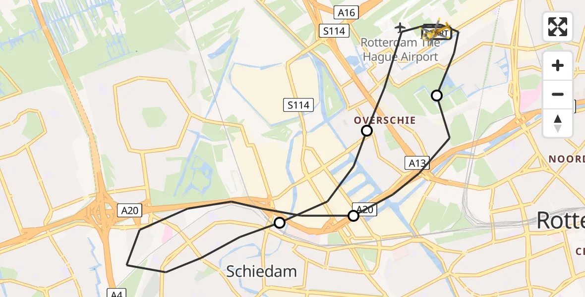 Vluchtroute Traumahelikopter Rotterdam The Hague Airport - Rotterdam The Hague Airport, 31 juli 2023, 15:47