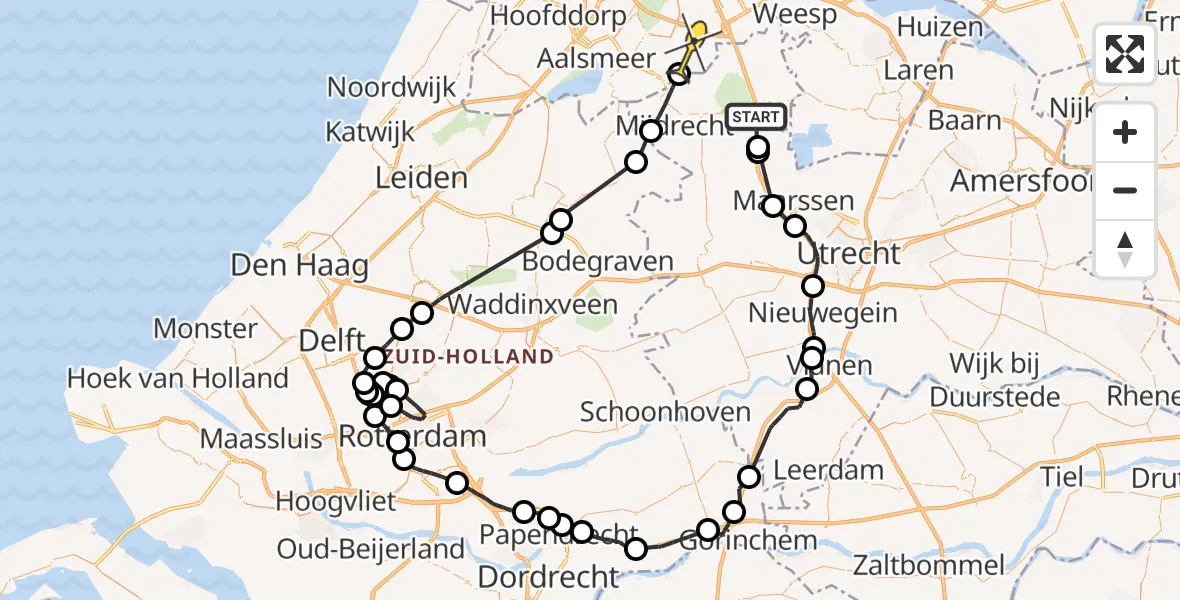 Routekaart van de vlucht: Politieheli naar Ouderkerk aan de Amstel