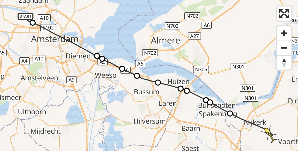 Routekaart van de vlucht: Lifeliner 1 naar Nijkerk