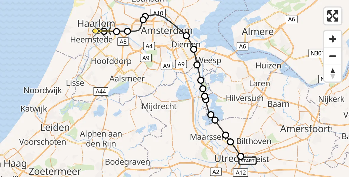 Routekaart van de vlucht: Lifeliner 1 naar Haarlem