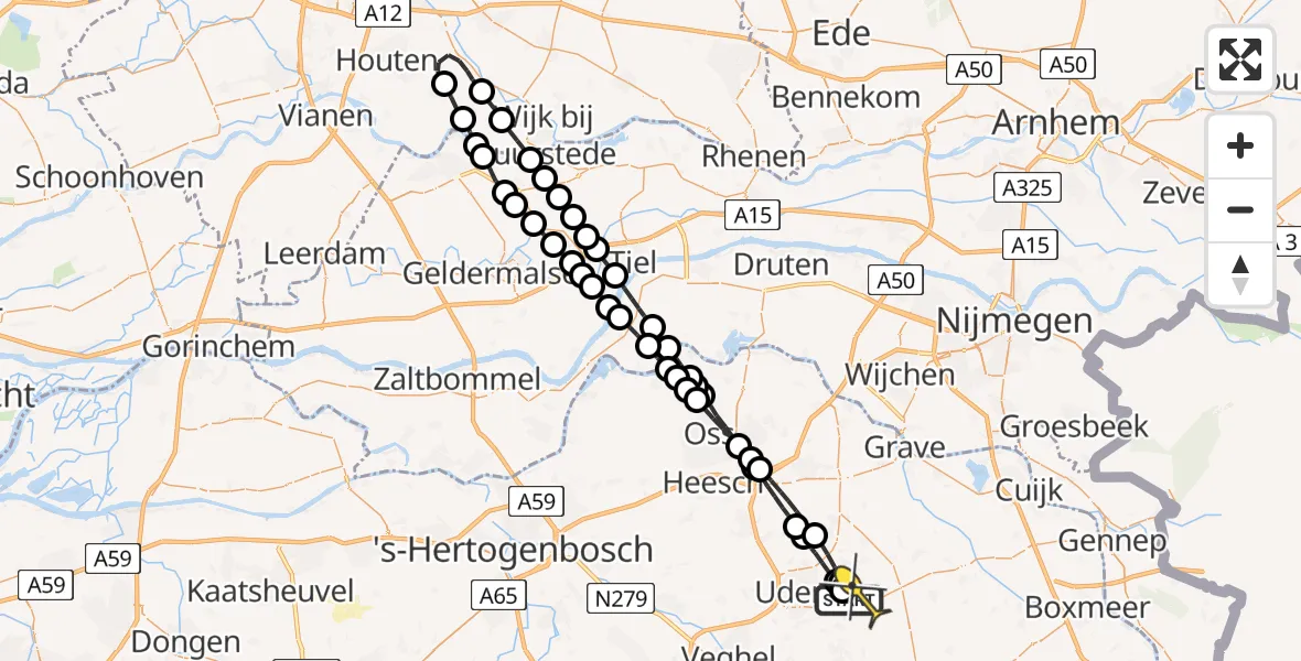 Routekaart van de vlucht: Lifeliner 3 naar Vliegbasis Volkel