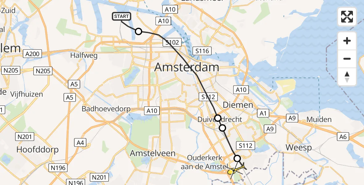 Routekaart van de vlucht: Lifeliner 1 naar Academisch Medisch Centrum (AMC)