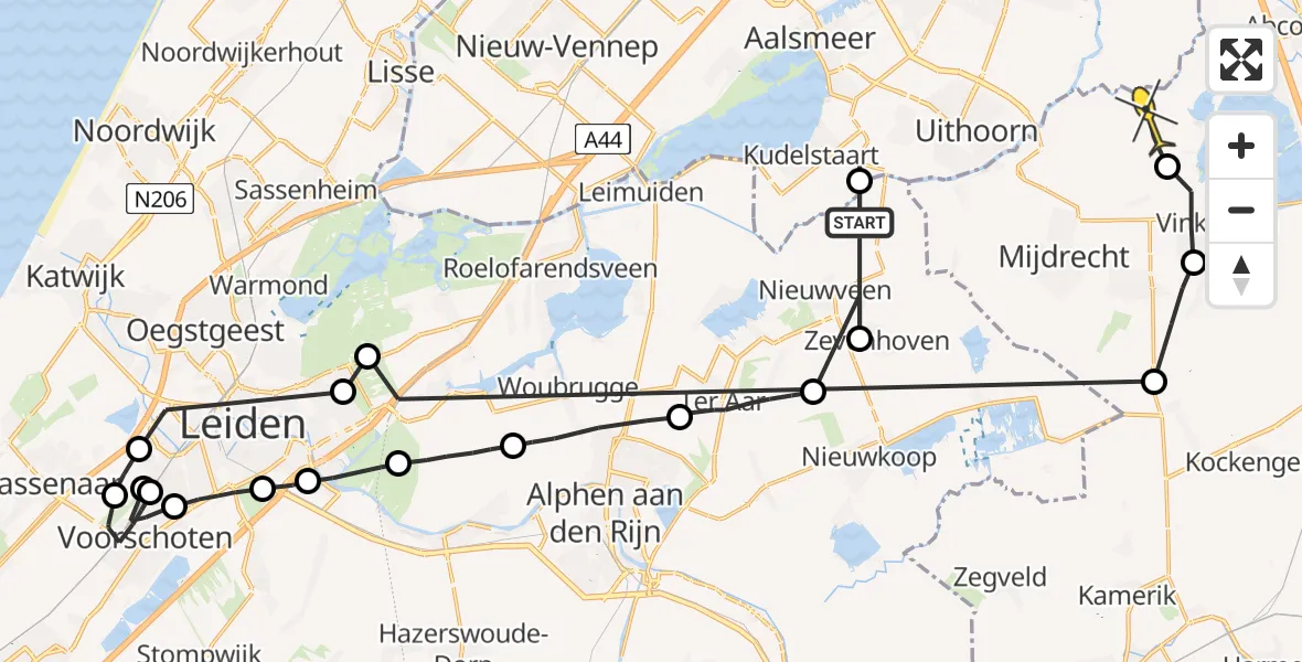 Routekaart van de vlucht: Politiehelikopter naar Waverveen