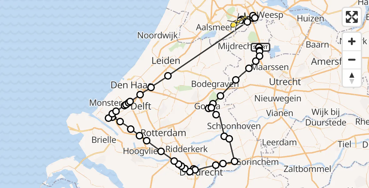 Routekaart van de vlucht: Politieheli naar Amstelveen