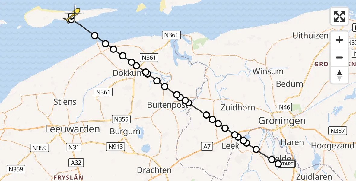 Routekaart van de vlucht: Lifeliner 4 naar Buren