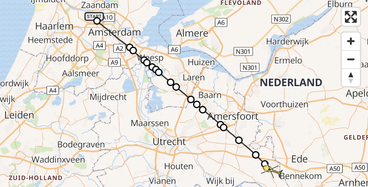 Routekaart van de vlucht: Lifeliner 1 naar Veenendaal