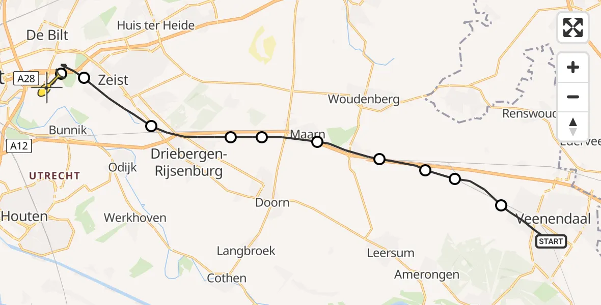 Routekaart van de vlucht: Lifeliner 1 naar Universitair Medisch Centrum Utrecht