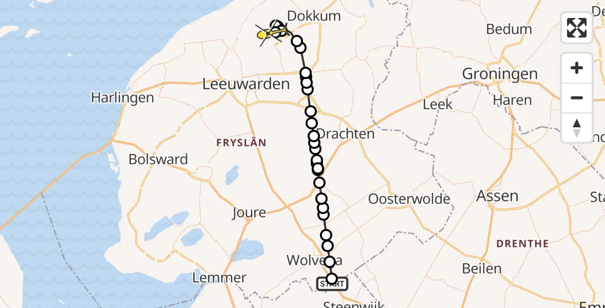 Routekaart van de vlucht: Ambulanceheli naar Burdaard