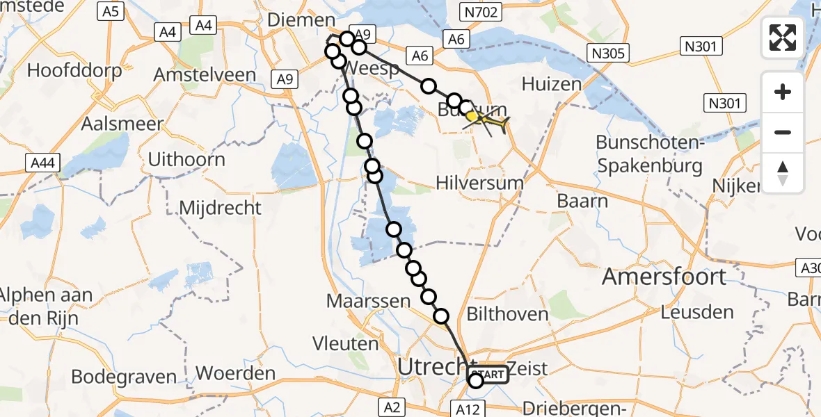 Routekaart van de vlucht: Lifeliner 1 naar Bussum