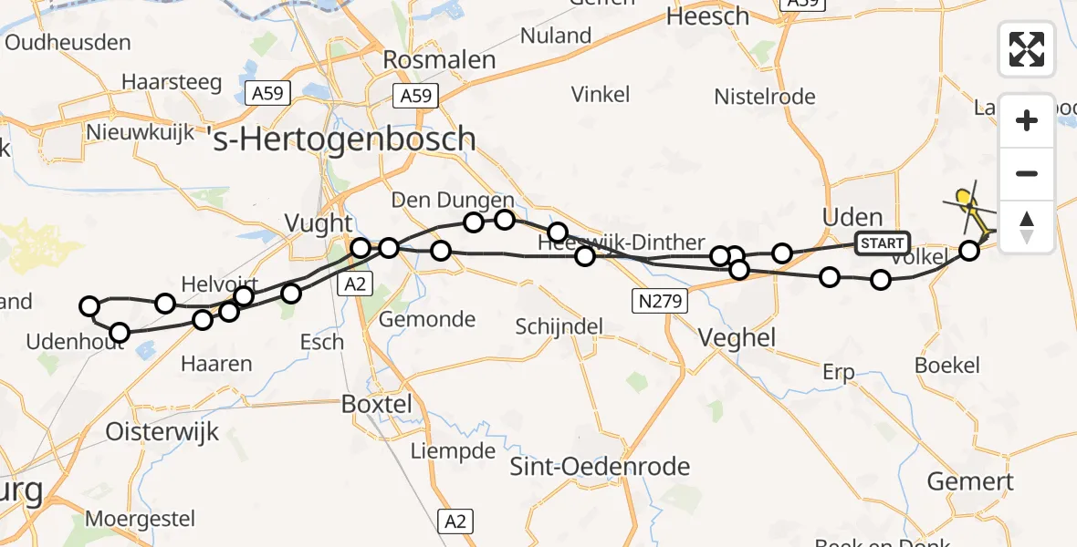 Routekaart van de vlucht: Lifeliner 3 naar Vliegbasis Volkel