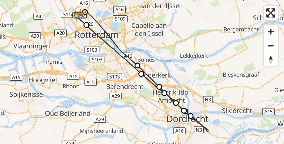 Vluchtroute Traumahelikopter Rotterdam The Hague Airport - Rotterdam The Hague Airport, 01 augustus 2023, 13:29