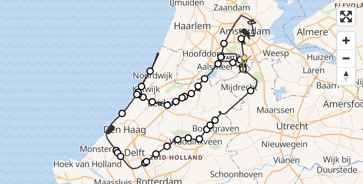 Routekaart van de vlucht: Politieheli naar Ouderkerk aan de Amstel