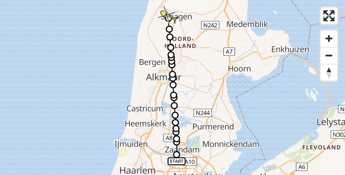 Routekaart van de vlucht: Lifeliner 1 naar Schagen