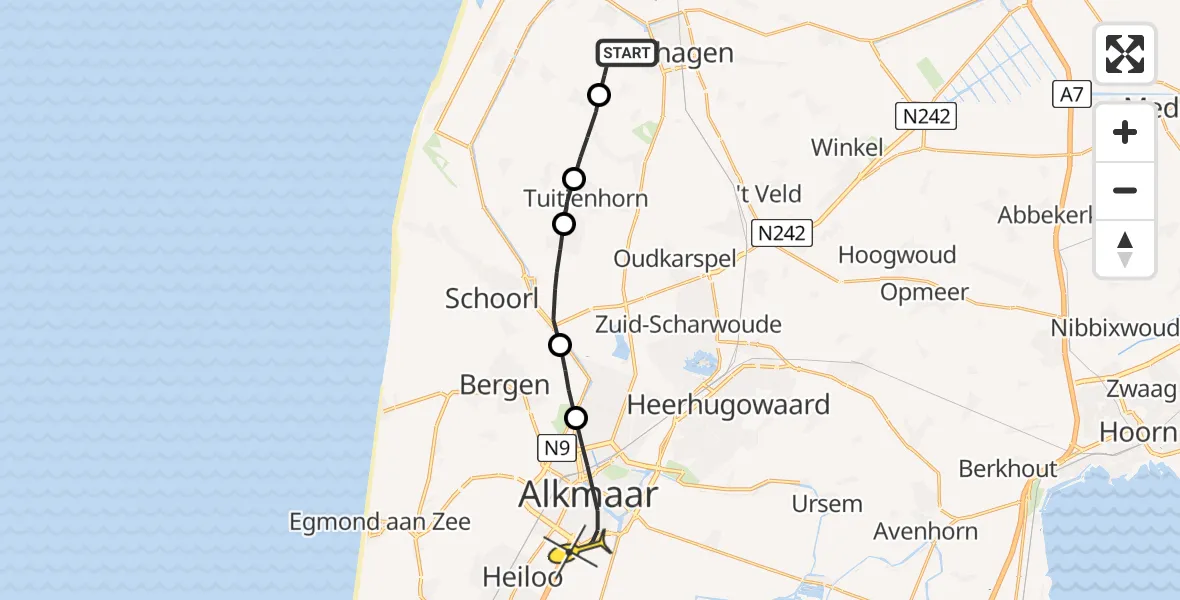 Routekaart van de vlucht: Lifeliner 1 naar Alkmaar