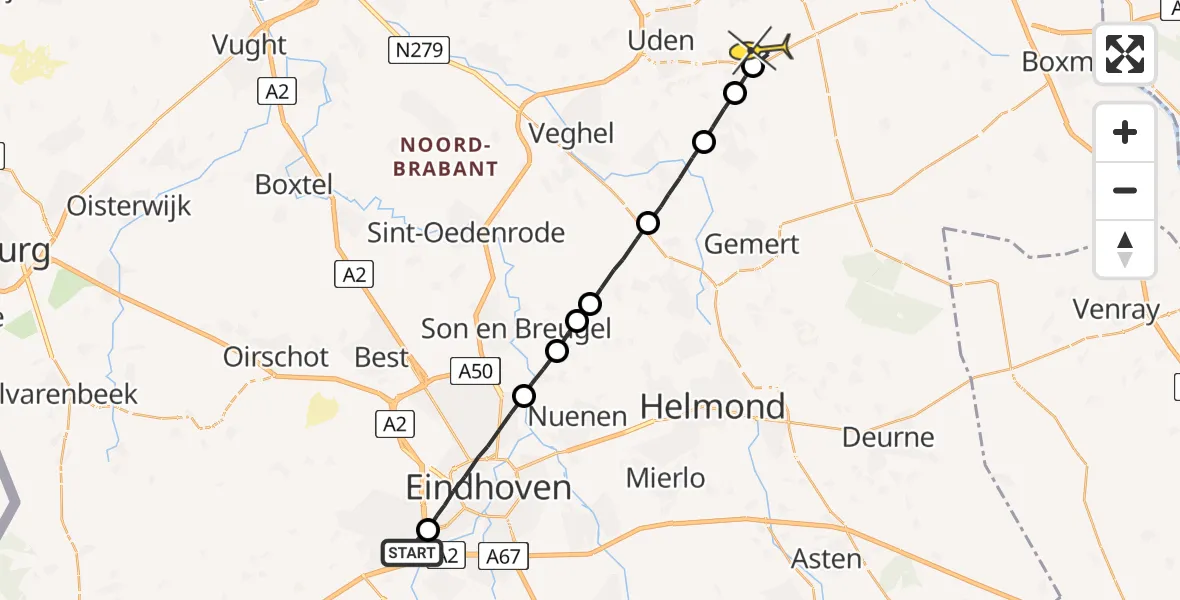 Routekaart van de vlucht: Lifeliner 3 naar Vliegbasis Volkel