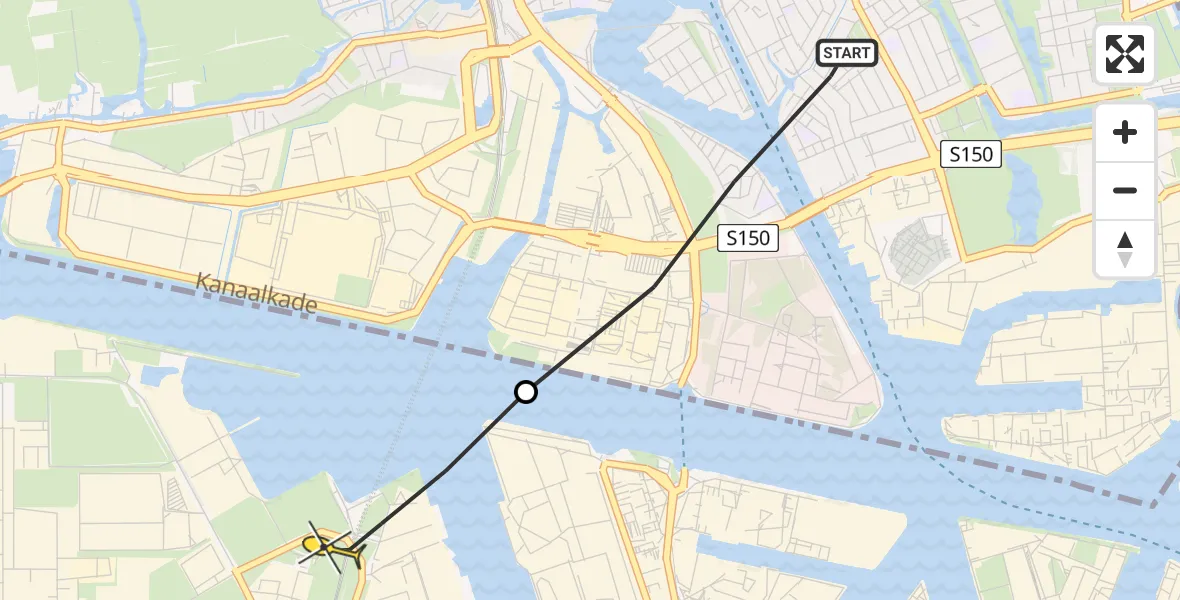 Routekaart van de vlucht: Lifeliner 1 naar Amsterdam Heliport