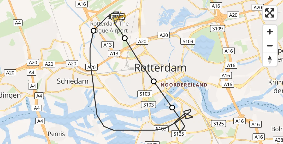 Vluchtroute Traumahelikopter Rotterdam The Hague Airport - Rotterdam The Hague Airport, 01 augustus 2023, 17:55