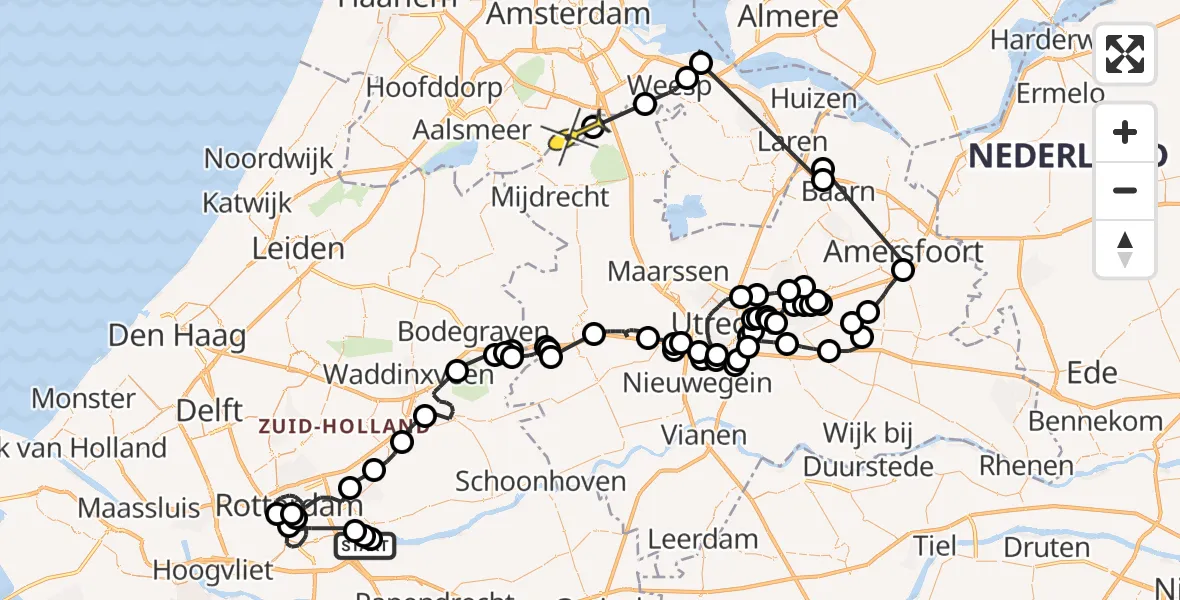 Routekaart van de vlucht: Politieheli naar Ouderkerk aan de Amstel