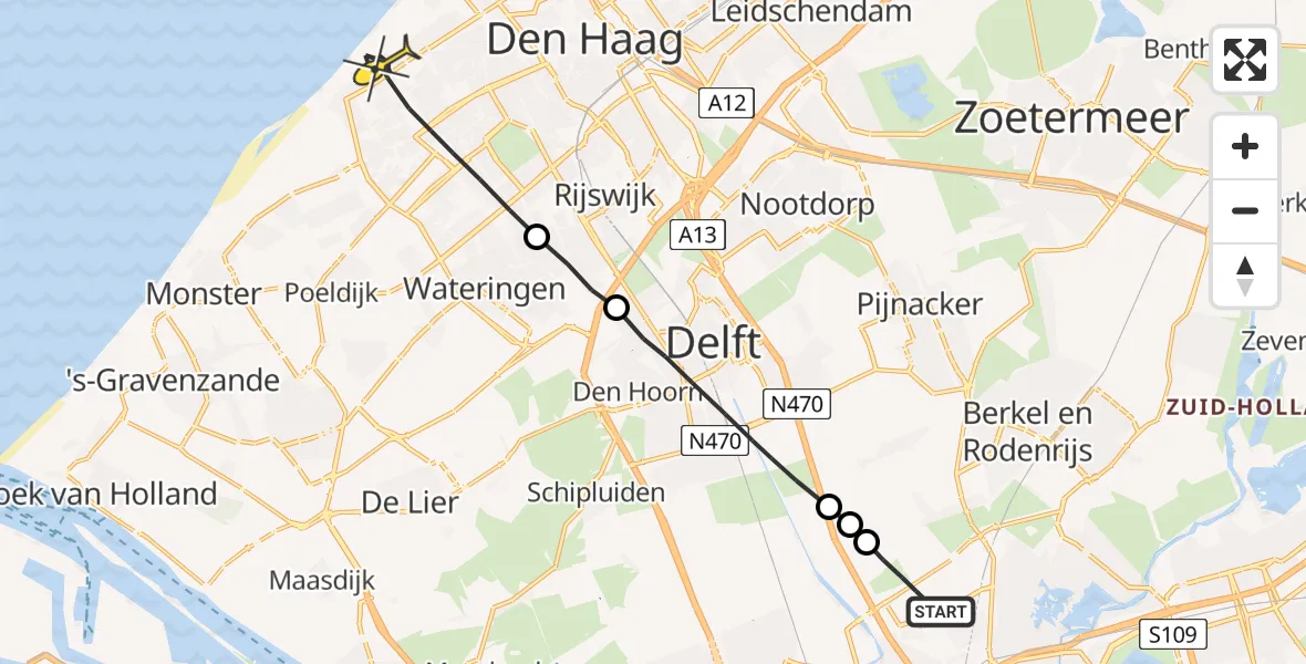 Routekaart van de vlucht: Lifeliner 2 naar Den Haag