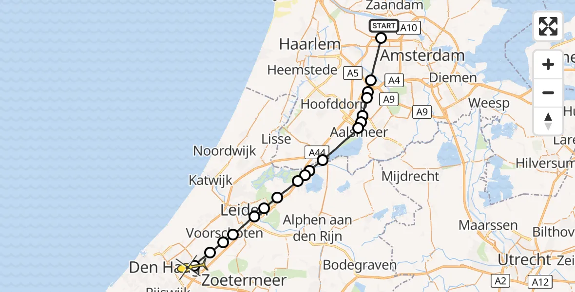 Routekaart van de vlucht: Lifeliner 1 naar Voorburg