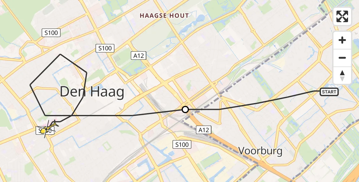 Routekaart van de vlucht: Lifeliner 1 naar Den Haag