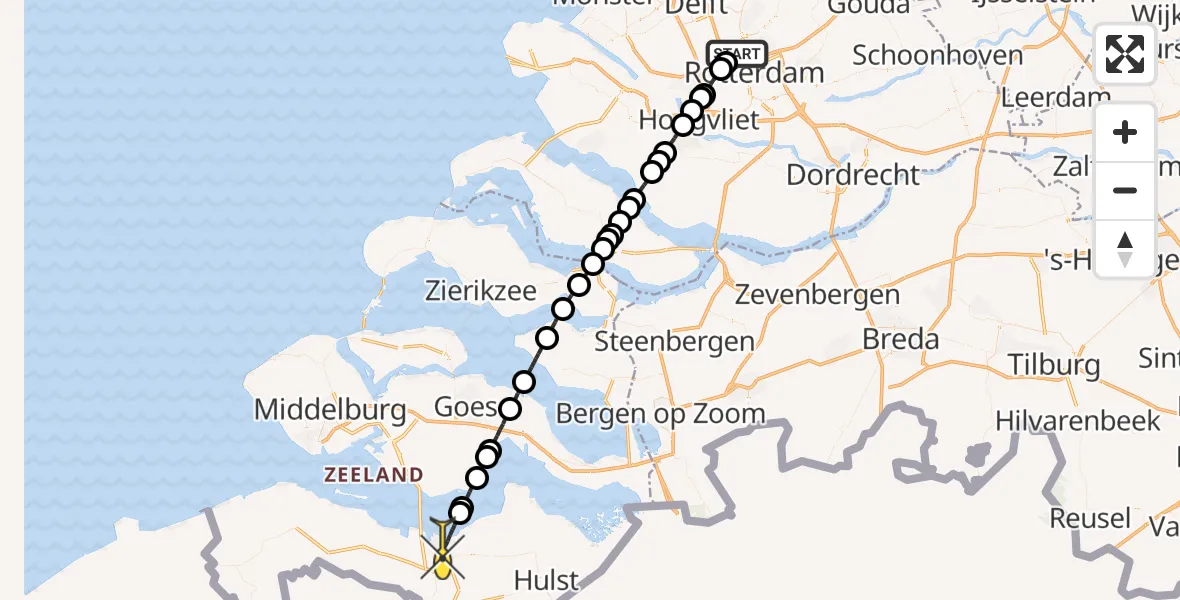 Routekaart van de vlucht: Lifeliner 2 naar Terneuzen