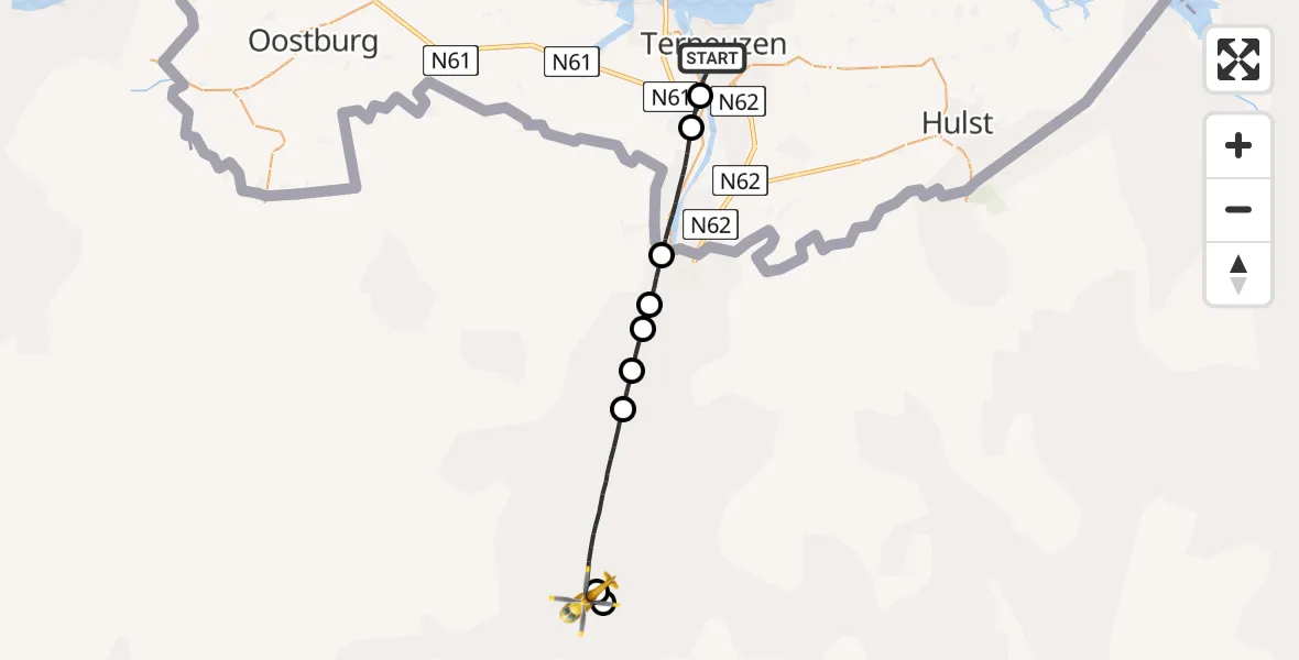 Vluchtroute Traumahelikopter Terneuzen - , 02 augustus 2023, 10:04