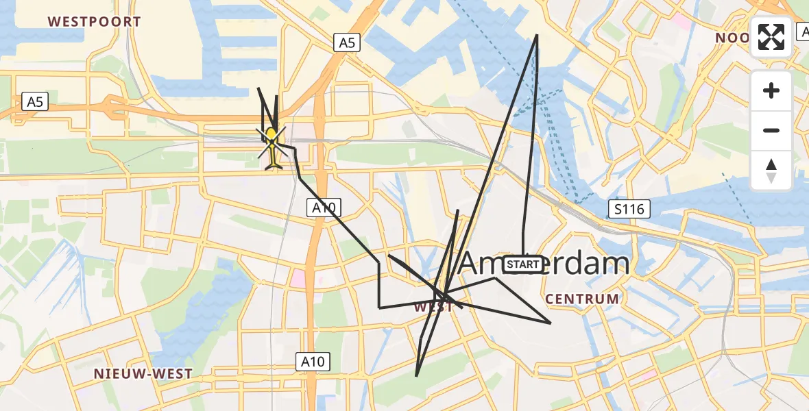 Routekaart van de vlucht: Politieheli naar Amsterdam