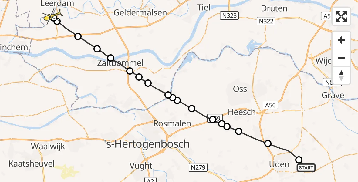 Routekaart van de vlucht: Lifeliner 3 naar Heukelum