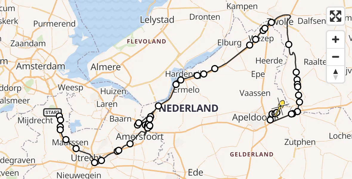 Routekaart van de vlucht: Politieheli naar Twello