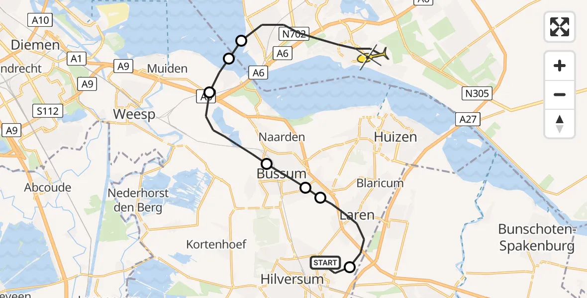 Routekaart van de vlucht: Lifeliner 1 naar Almere