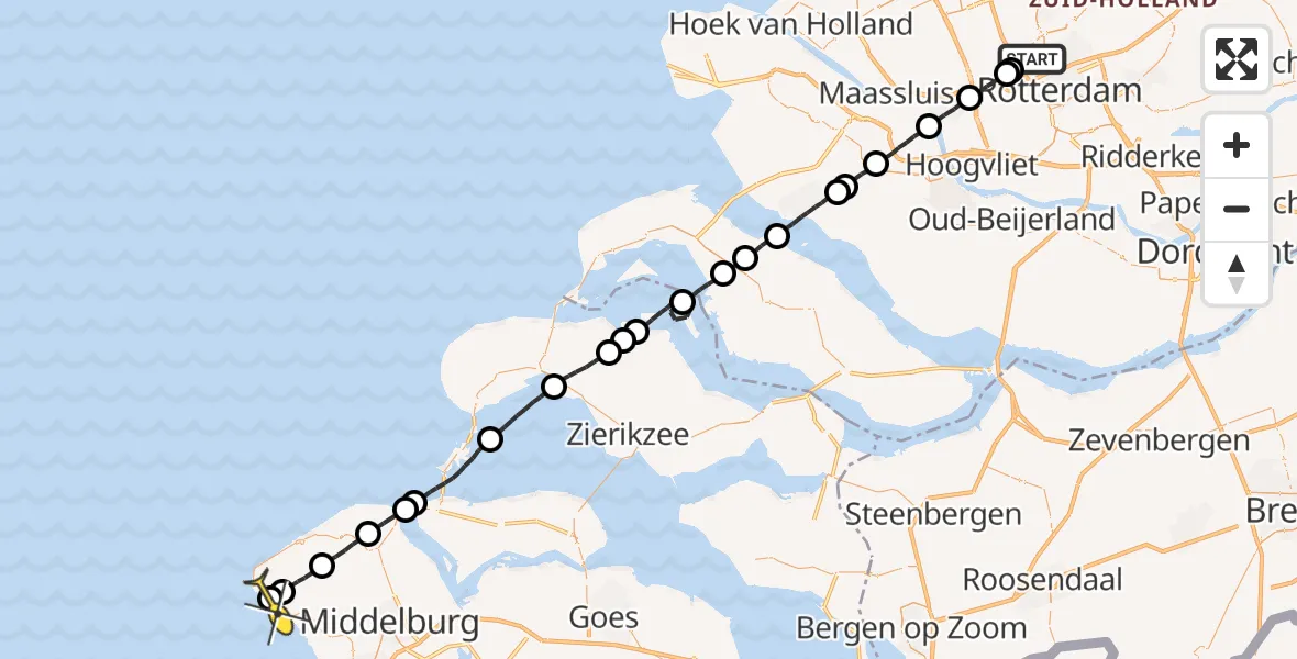 Routekaart van de vlucht: Lifeliner 2 naar Westkapelle