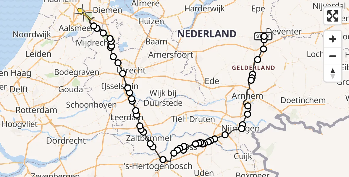 Routekaart van de vlucht: Politiehelikopter naar Badhoevedorp