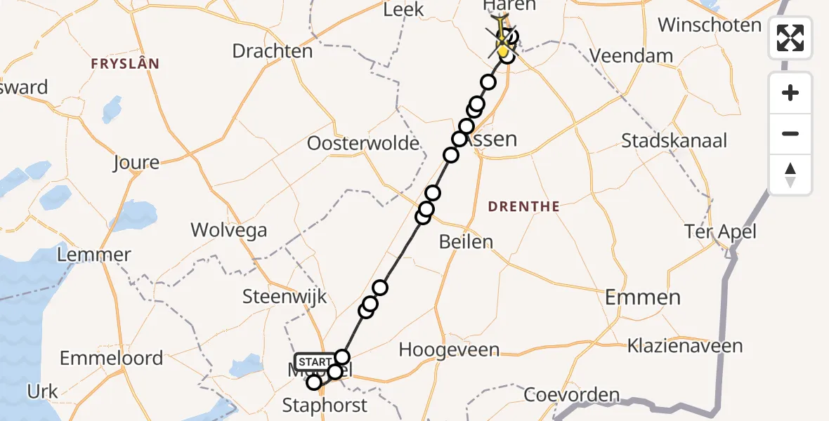 Routekaart van de vlucht: Lifeliner 4 naar Groningen Airport Eelde