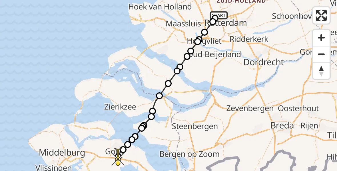 Routekaart van de vlucht: Lifeliner 2 naar Goes