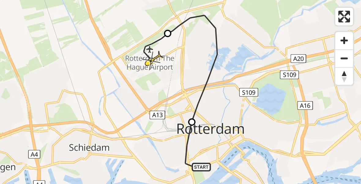 Routekaart van de vlucht: Lifeliner 2 naar Rotterdam The Hague Airport