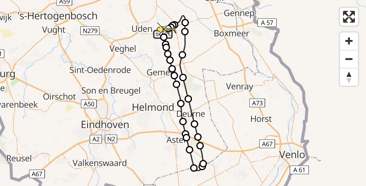 Routekaart van de vlucht: Lifeliner 3 naar Vliegbasis Volkel