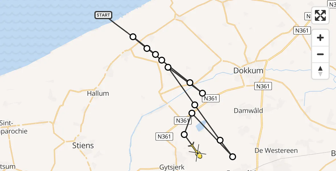 Routekaart van de vlucht: Ambulanceheli naar Readtsjerk
