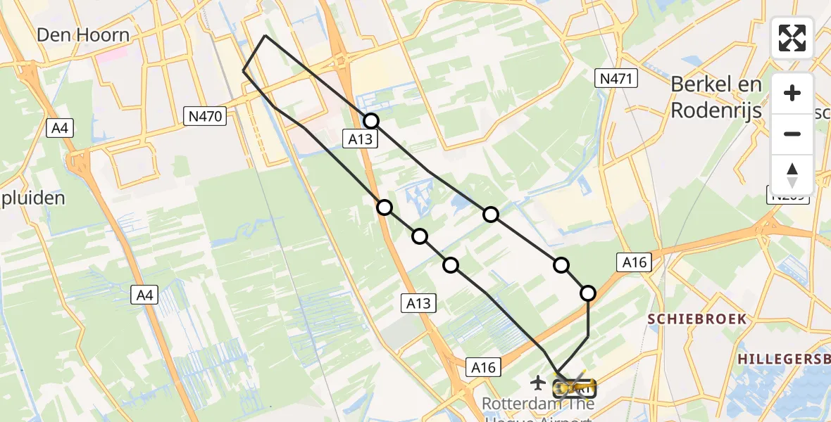 Vluchtroute Traumahelikopter Rotterdam The Hague Airport - Rotterdam The Hague Airport, 03 augustus 2023, 06:17