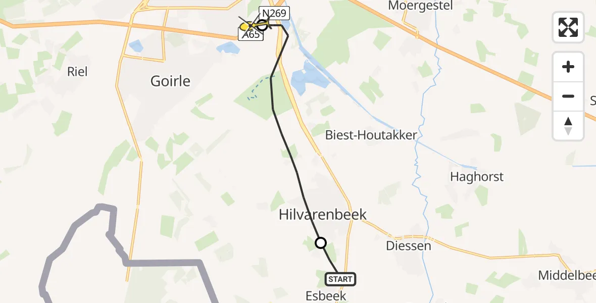 Routekaart van de vlucht: Lifeliner 3 naar Tilburg