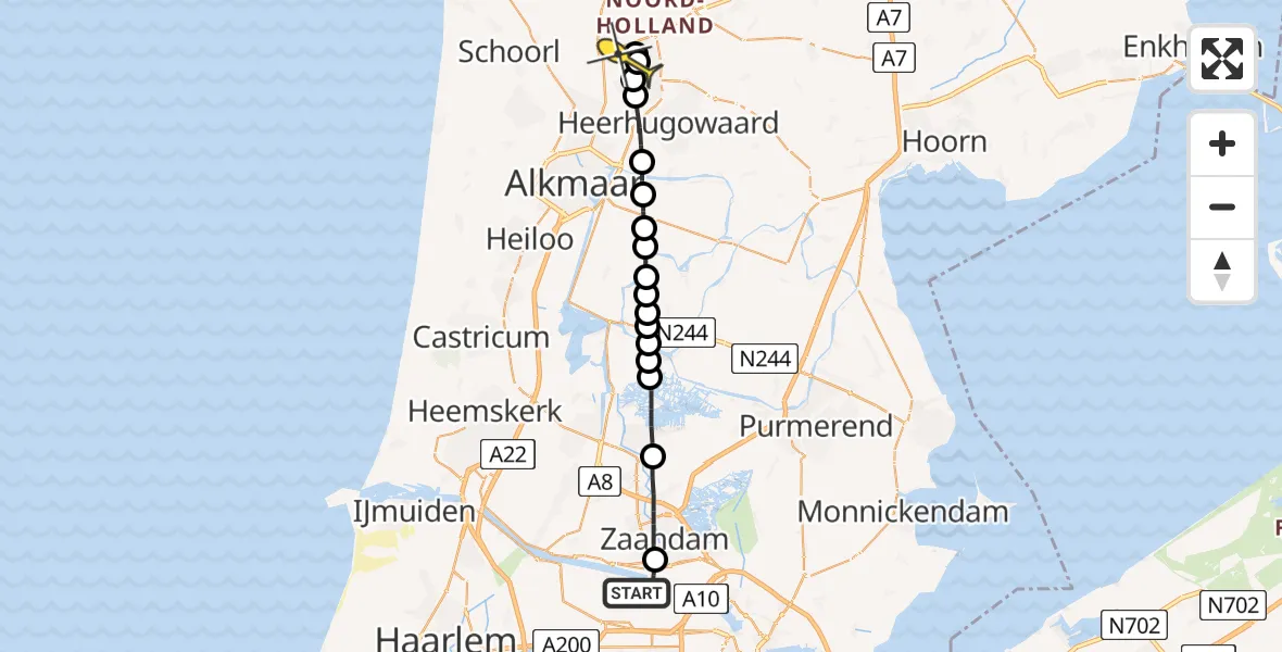 Routekaart van de vlucht: Lifeliner 1 naar Zuid-Scharwoude