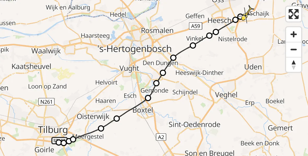 Routekaart van de vlucht: Lifeliner 3 naar Schaijk